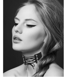 Collier en cuir noir SM avec lacet - CC6060020010